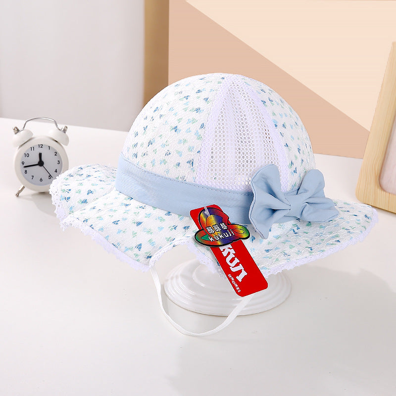 Wholesale Bowknot Lace Small Floral Mesh Kids Cotton Bucket Hat