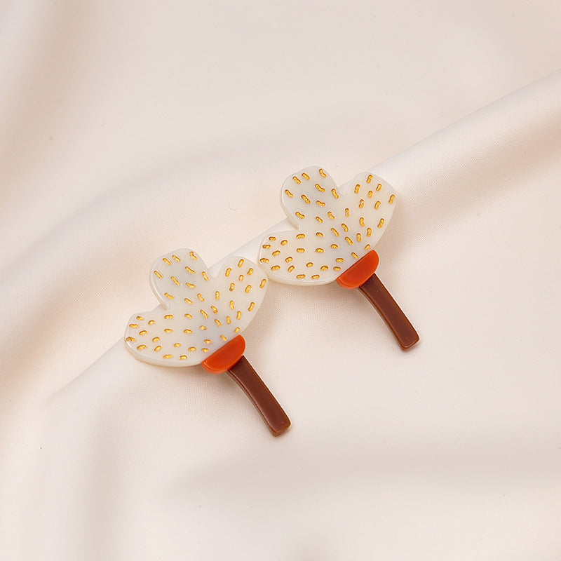 卸売花と葉の油絵シルバー針アクリル イヤリング