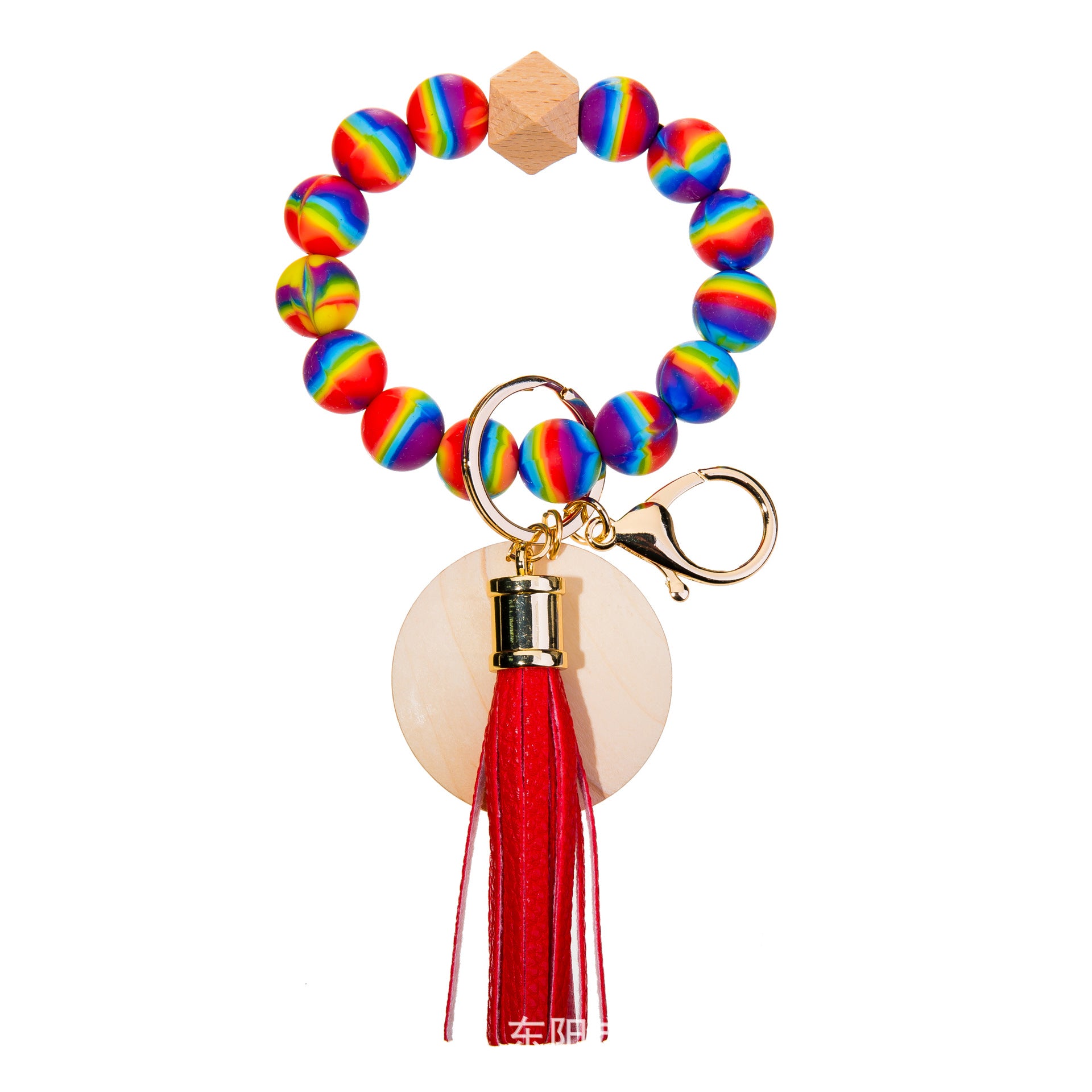 Wholesale Silicone Bead Wood Chip Bracelet Keychain
