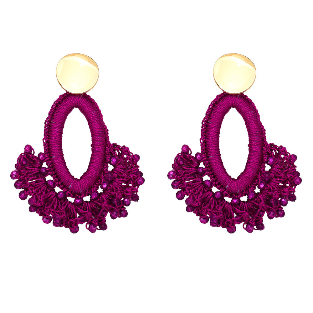 Wholesale Bohemian Scalloped Tassel Bead Ear Studs