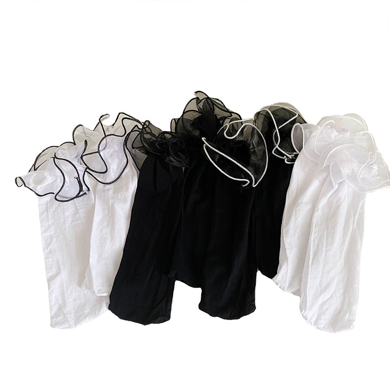 Wholesale Lolita style black and white solid color large lace socks