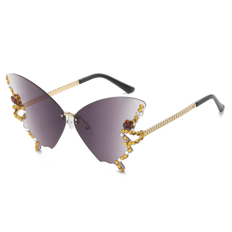 Wholesale Butterfly Shape Diamond Rimless PC Sunglasses