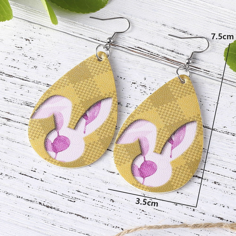 Joyas al por mayor Conejito de Pascua PU Pendientes de cuero