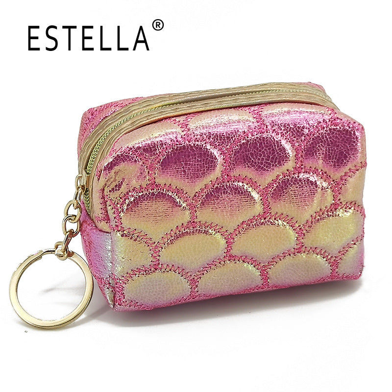 Wholesale Colorful Fish Scale Pattern Embroidered Mini Portable Storage Bag Polyester Wallet Keychains