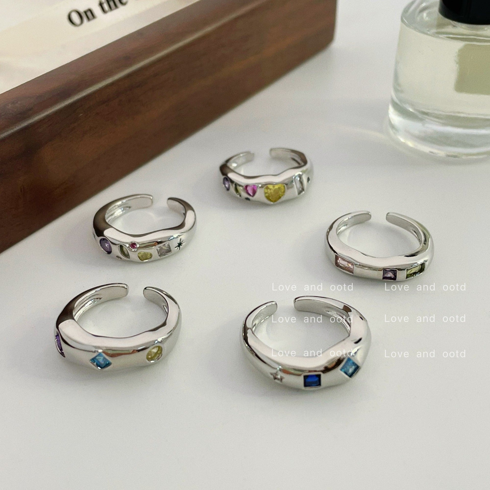 Wholesale Copper Macaron Color Adjustable Heart Zircon Ring