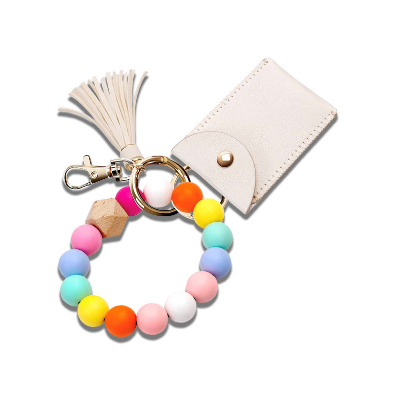 Wholesale Silicone Beaded Tassel Card Holder wrist keychain