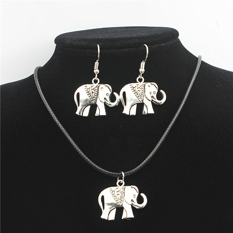 Wholesale Elephant Zinc Alloy Earrings Necklace Jewelry Set