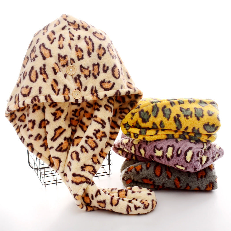 Wholesale Coral Velvet Leopard Print Dry Hair Cap