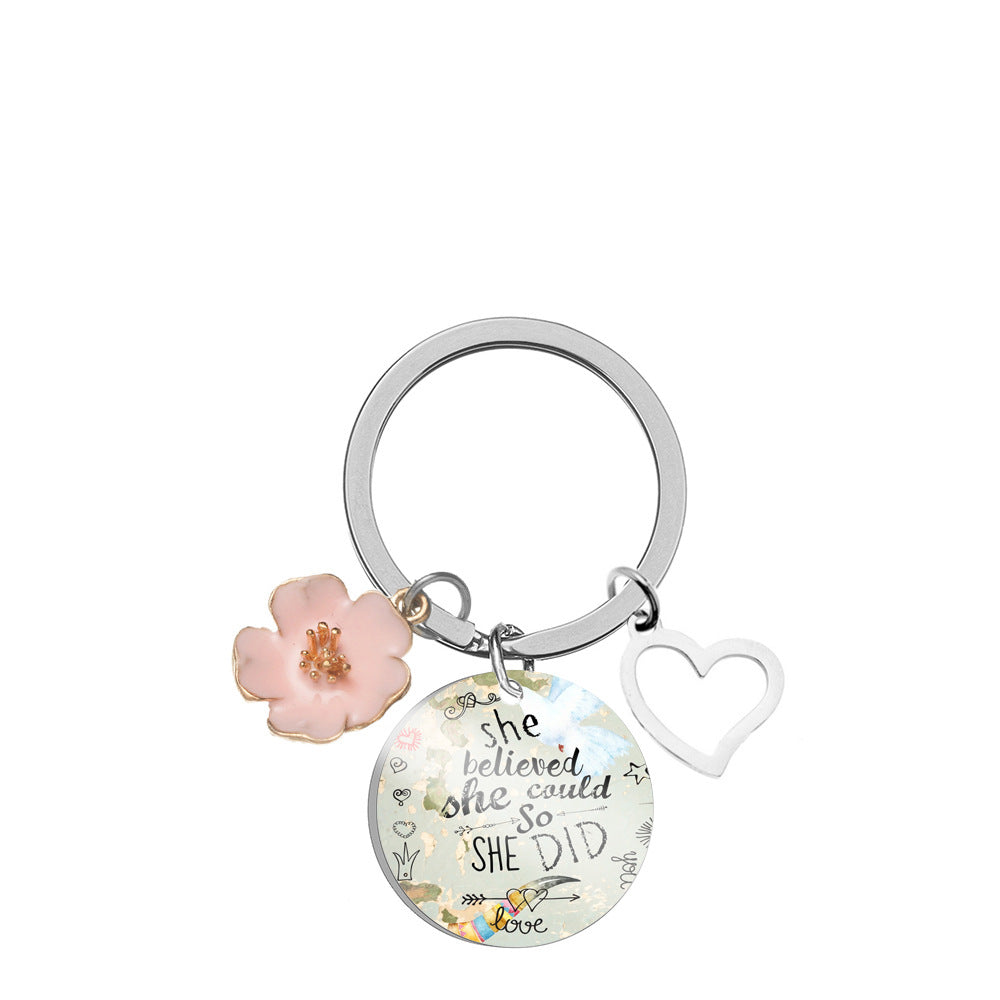 Llavero de corazón de pétal rosa de acero inoxidable al por mayor