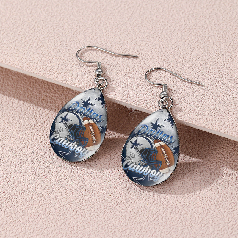 Wholesale Rugby Basketball Time Stone Glass Drop Shaped Earrings
