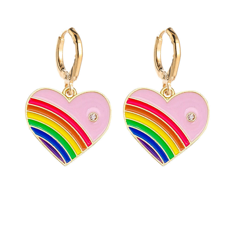Venta al por mayor Pendientes de aleación de corazón de arco iris de San Valentín