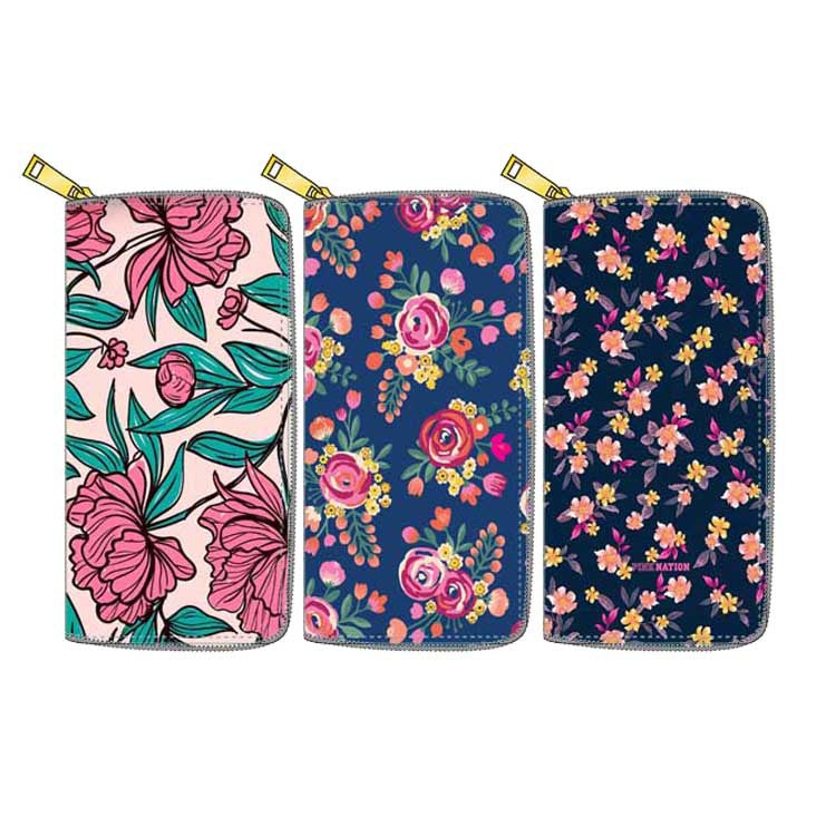 Venta al por mayor Flor PU Cartera Larga Con Cremallera