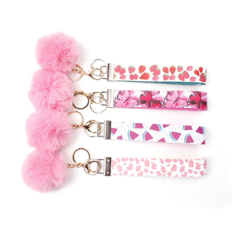 Wholesale 10pcs PU Leather Fur Ball Keychain