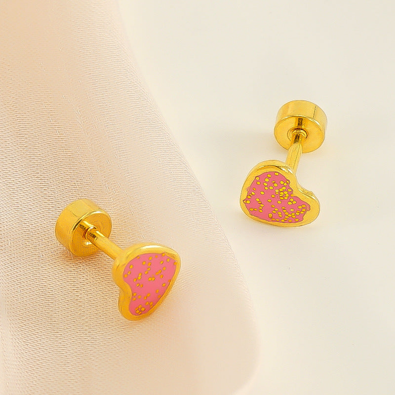 Wholesale Colored Glitter Plug Heart-shaped Stainless Steel Earrings