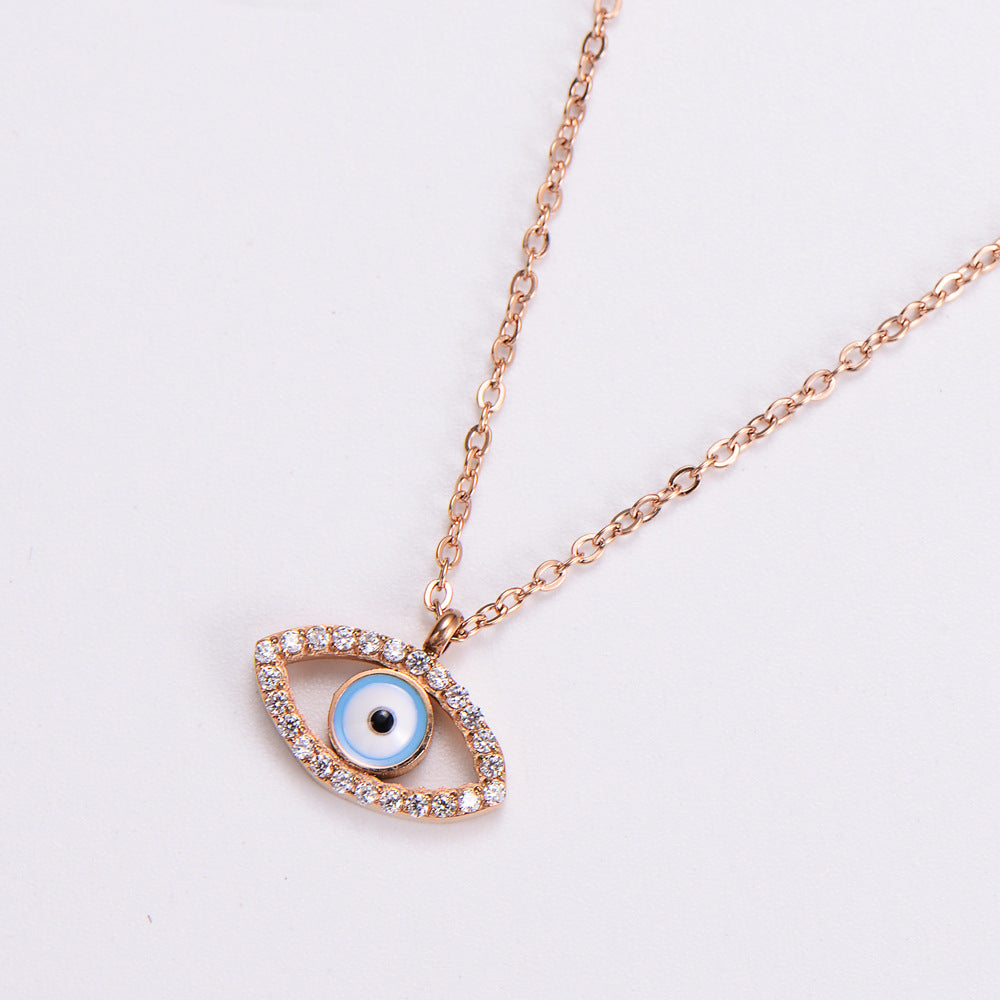 Wholesale Jewelry Titanium Steel Eye Bead Diamond Necklace