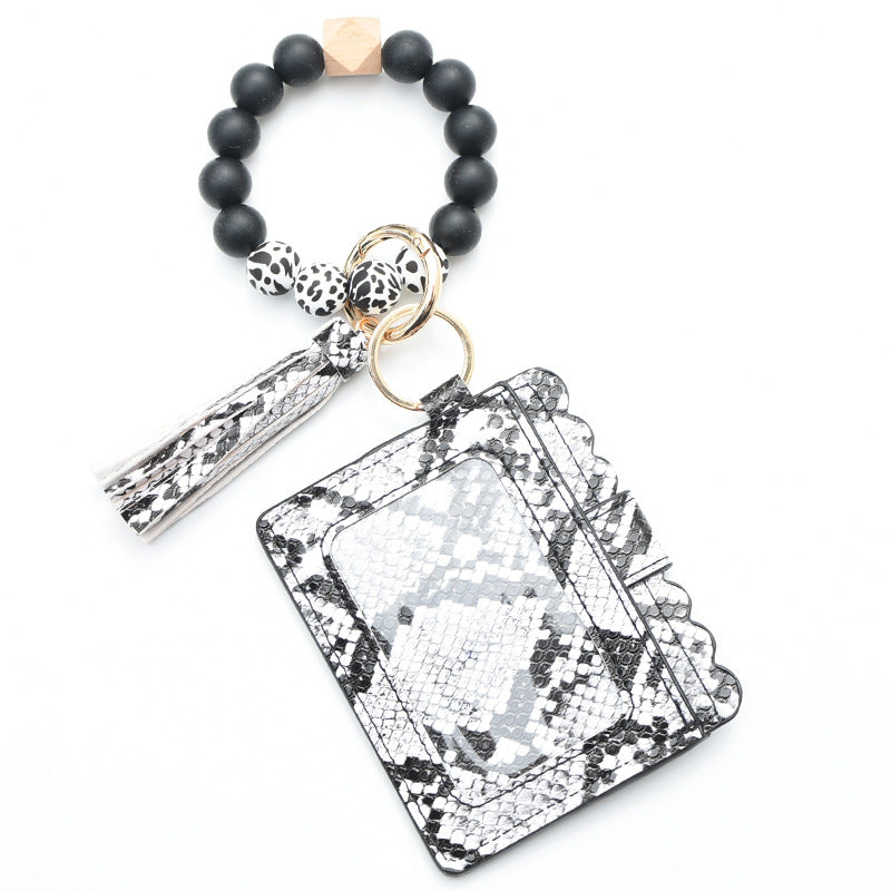 Wholesale Genuine Leather Leopard Pattern Cow Pattern Card Bag Wrist Keychain