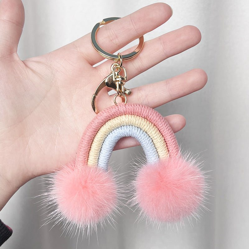 Wholesale Hair Ball Rainbow Cloud Car Keychains