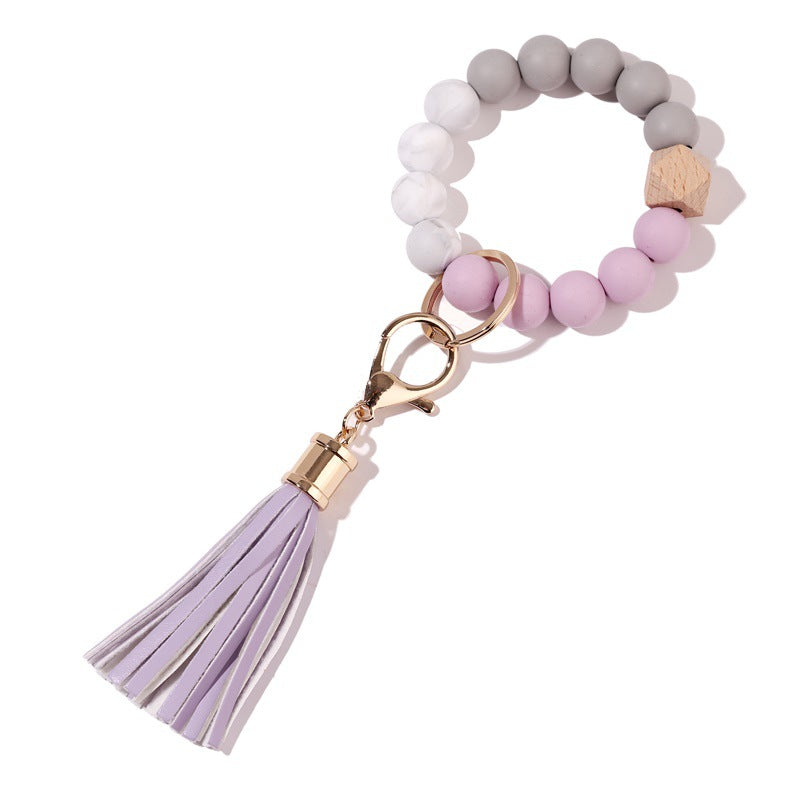 Wholesale Tassel Silicone Beaded Wrist Keychain