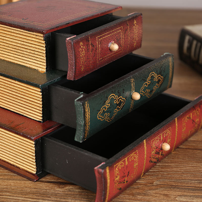 Caja de almacenamiento de libros falsos tipo cajón de tres capas de MDF al por mayor