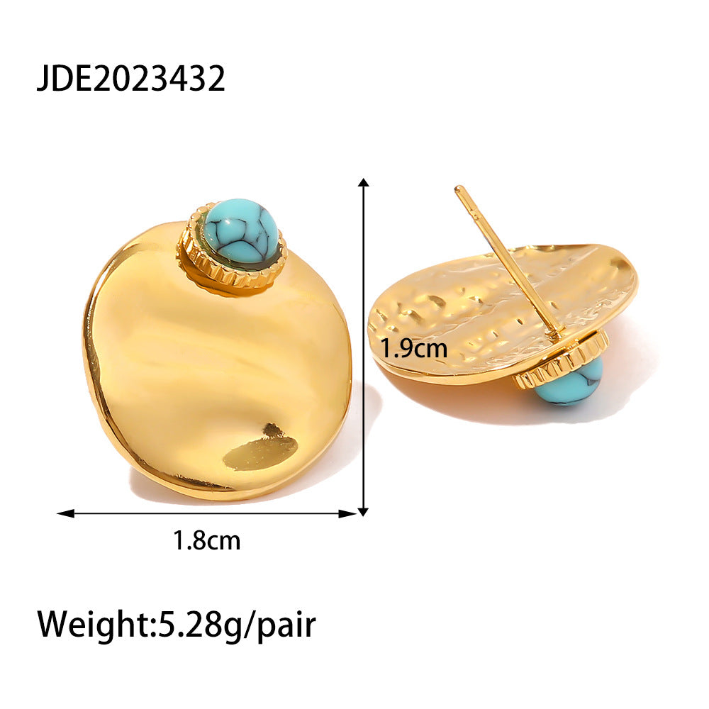 Wholesale 18K Gold Plated Round Lapis Lazuli Earrings Stainless Steel