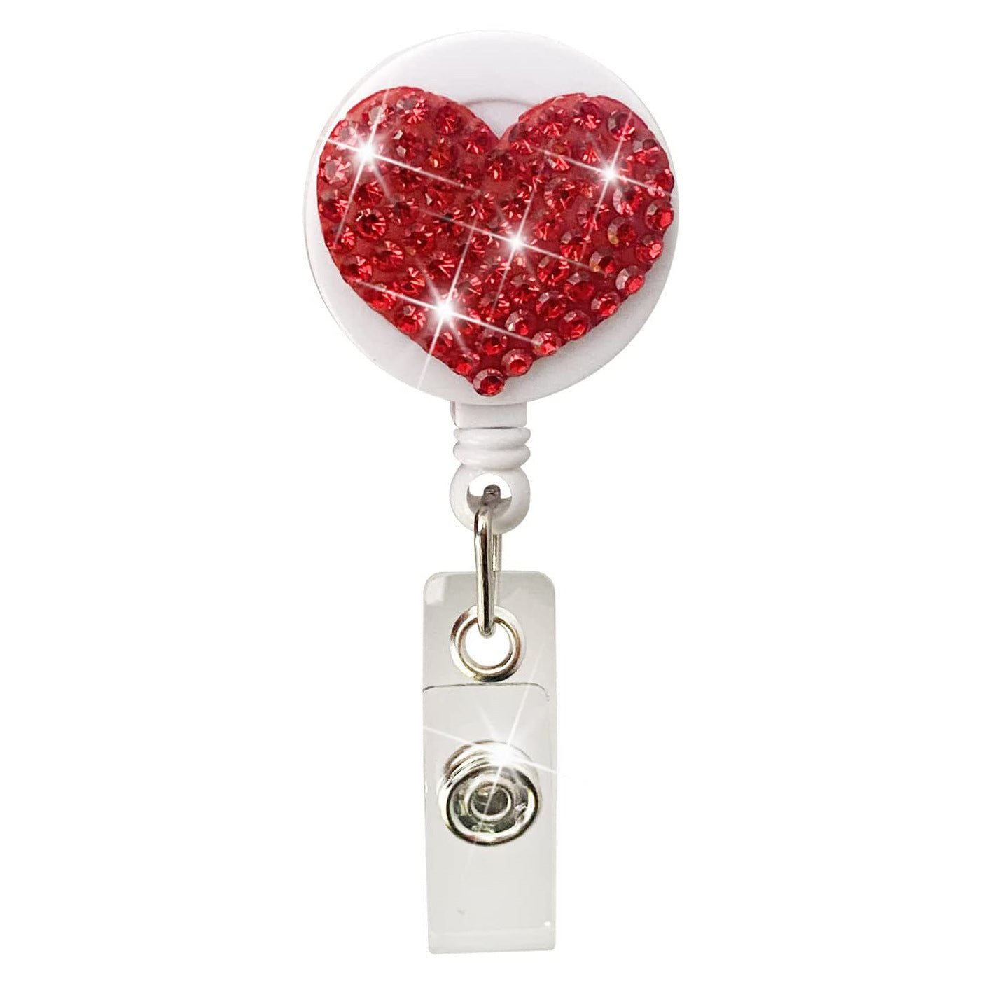 Wholesale Badge Reels Shiny Rhinestone Heart Retractable Keychain