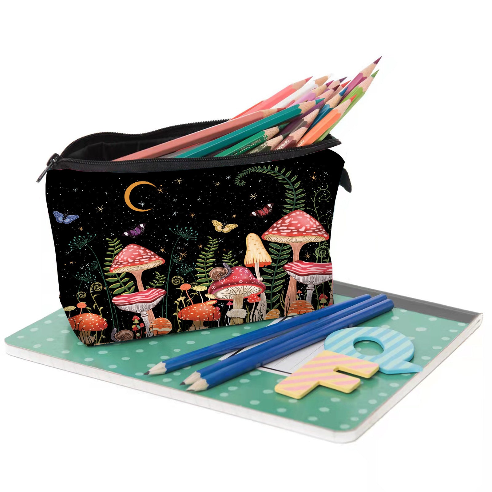 Wholesale Polyester Colored Mushroom Series Cosmetic Storage Bag