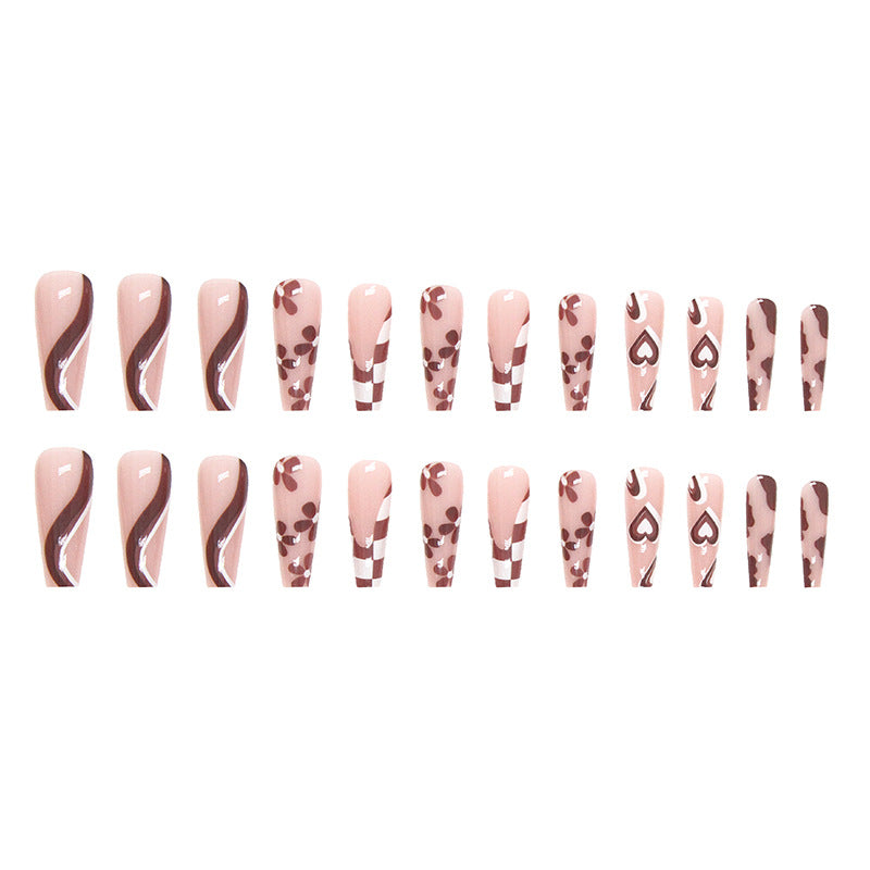 Wholesale Red-brown Flower Love Plaid Resin Nail Stickers