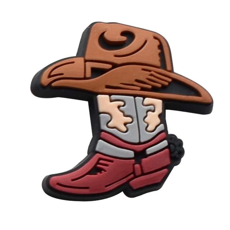 Al por mayor 100 PCS PVC Cartoon Western Cowboy Style Vacol Patrón de vaca Hebilla de zapato de bricolaje