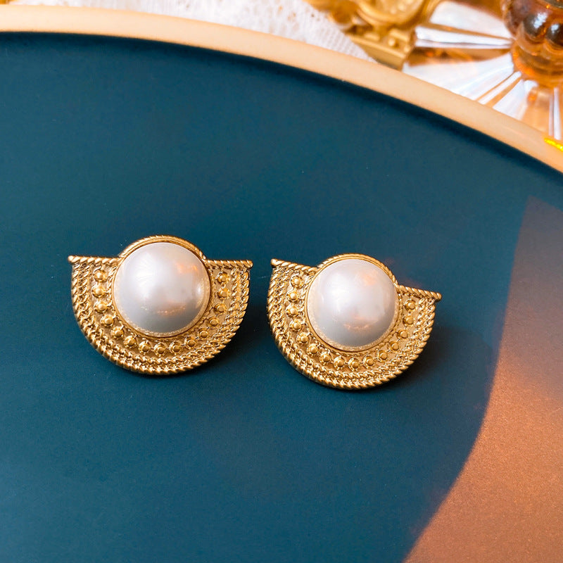 Wholesale Real Gold Plated Silver Needle Vintage Earrings Imitation Pearl