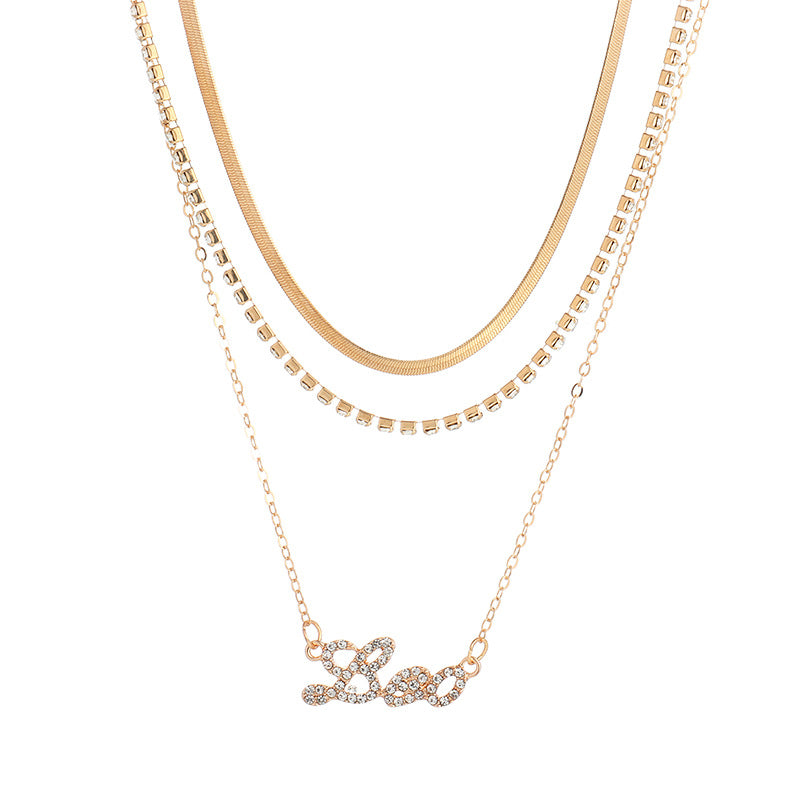 Venta al por mayor Collar de zodiaco de múltiples capas de diamantes de aleación