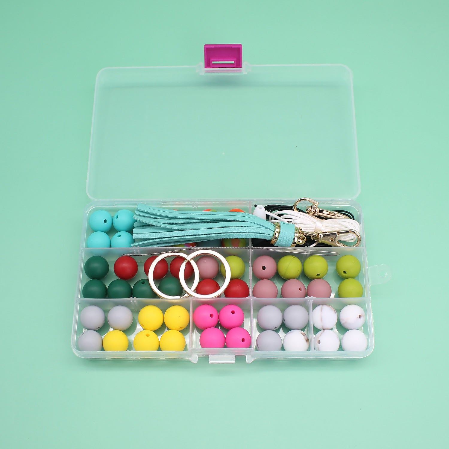 Venta al por mayor de cuentas de silicona DIY llavero de muñeca 15 rejillas