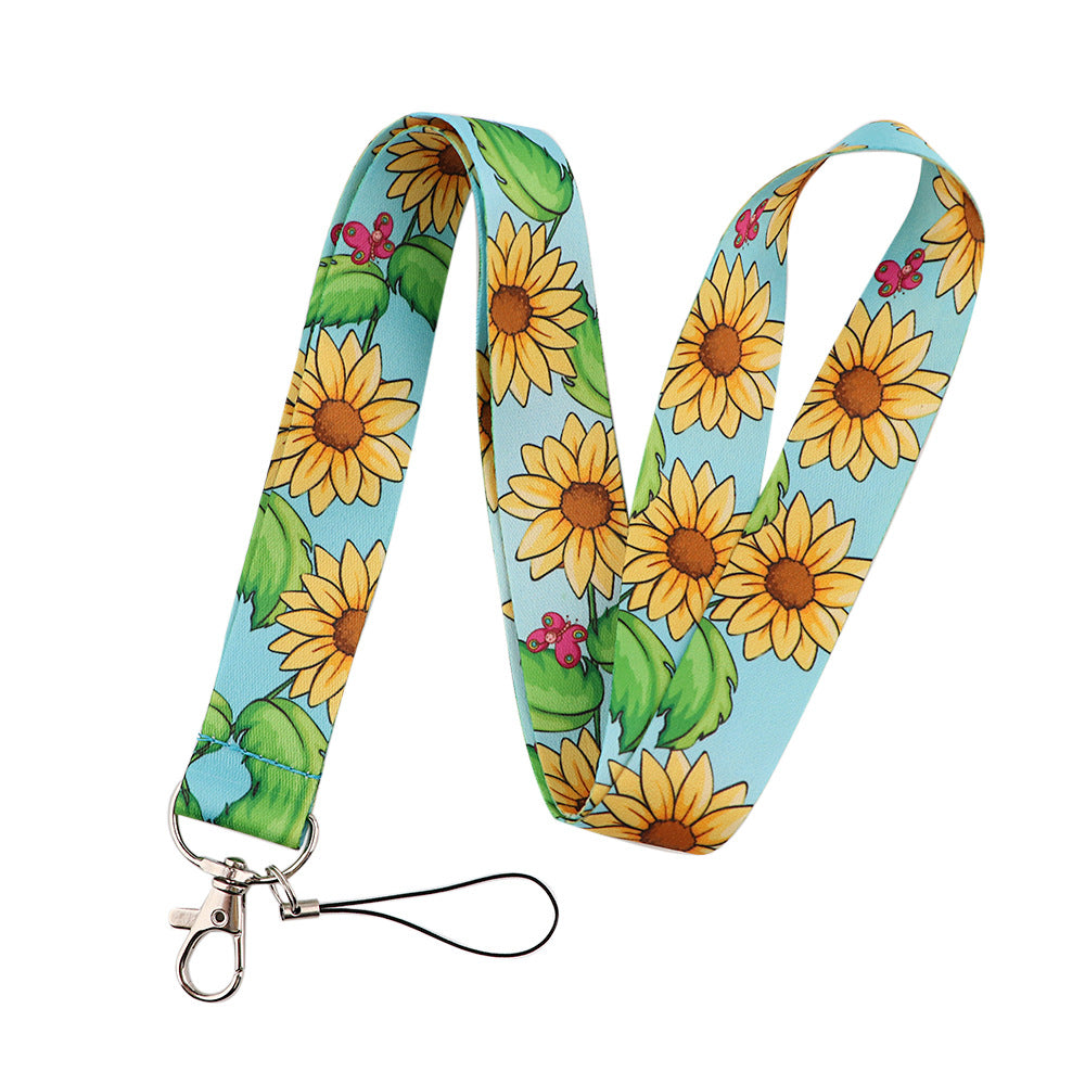 Wholesale Polyester Sunflower Mobile Phone Lanyard Keychain