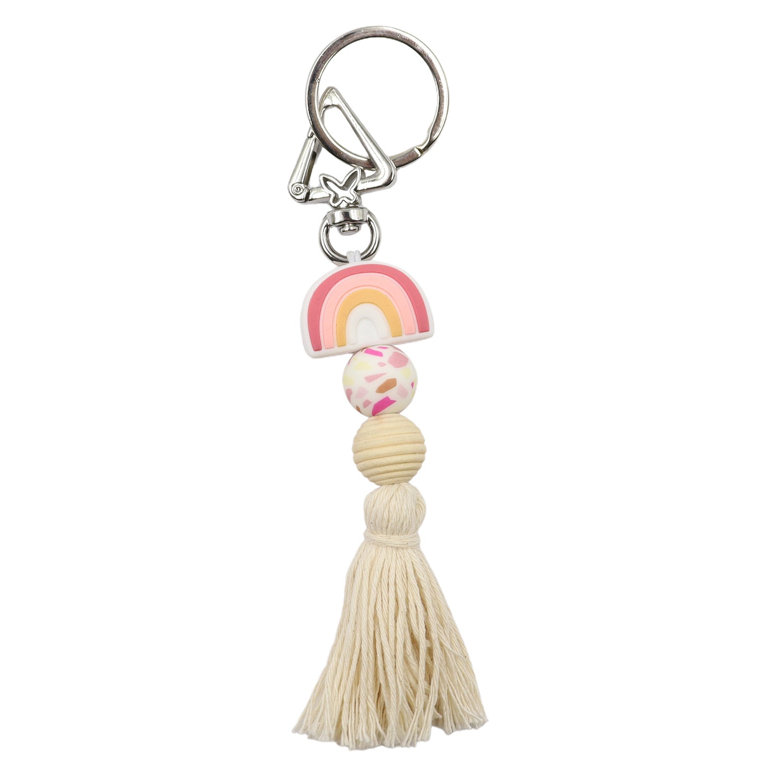 Wholesale Badge Reels Silicone Beaded Rainbow Tassels retractable keychain