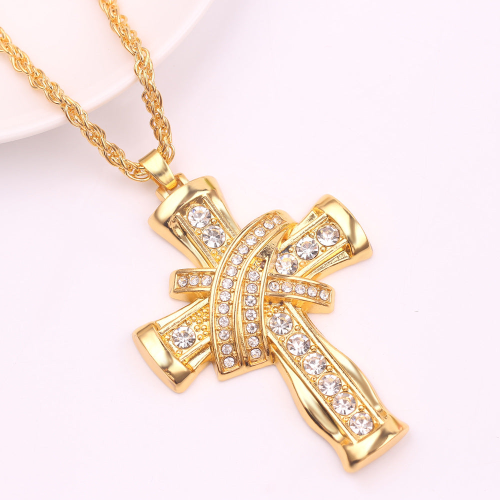 Collar de cadena cubana con cruz de diamantes de aleación al por mayor