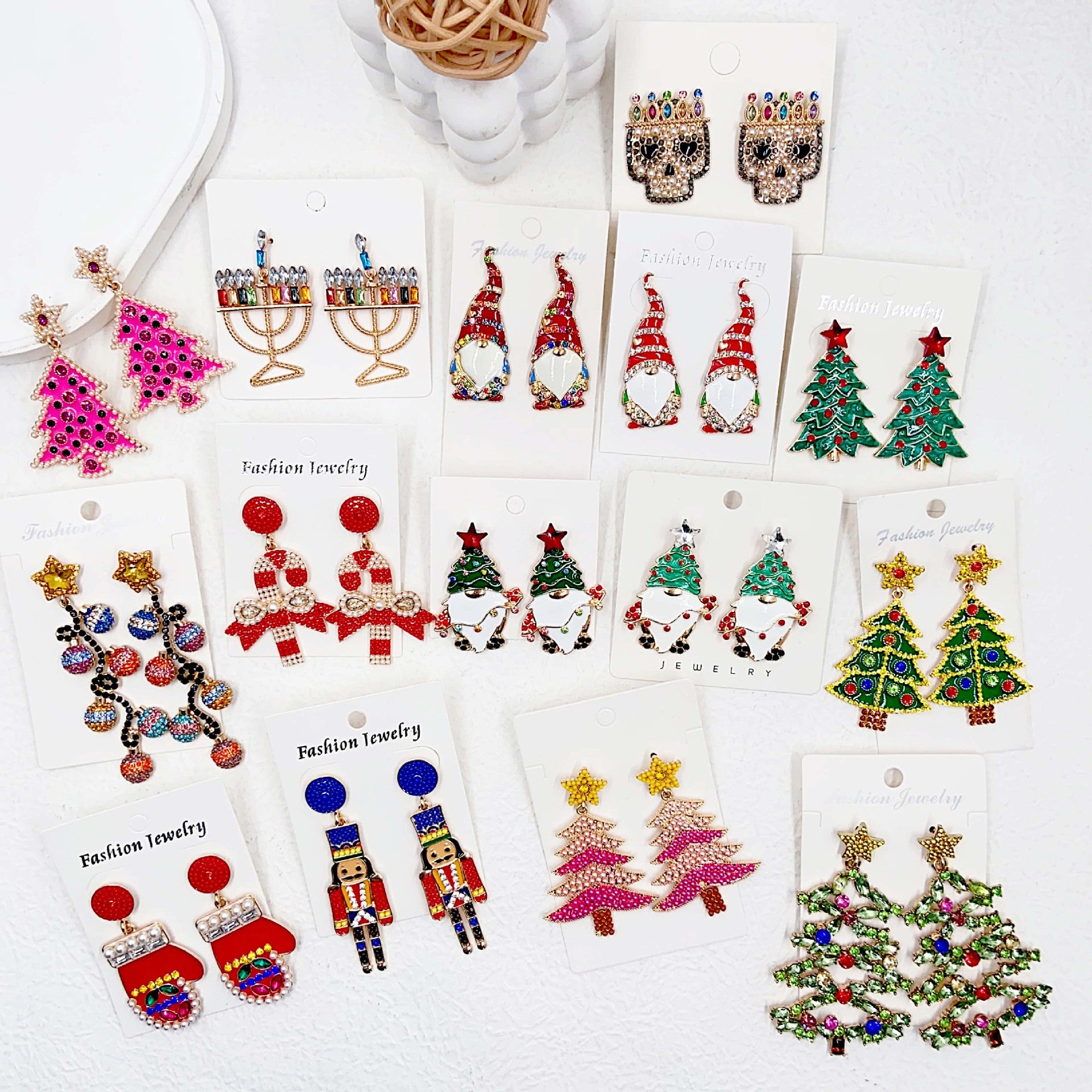 Wholesale Christmas Tree Bells Elk Lollipop Rice Beads Alloy Diamond Earrings