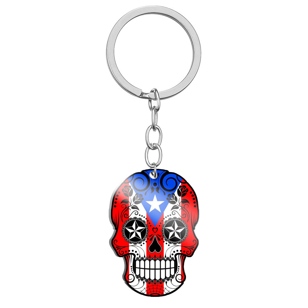 Wholesale Flag Skull Stainless Steel Keychain