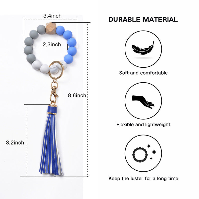 Wholesale Silicone Beaded Tassel Wrist Keychain