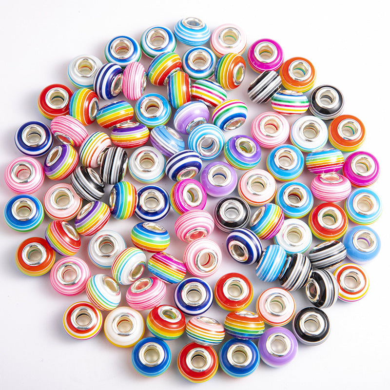 Wholesale 10-200PCS/Pack 14mm Rainbow Stripe Large Hole Resin Beads