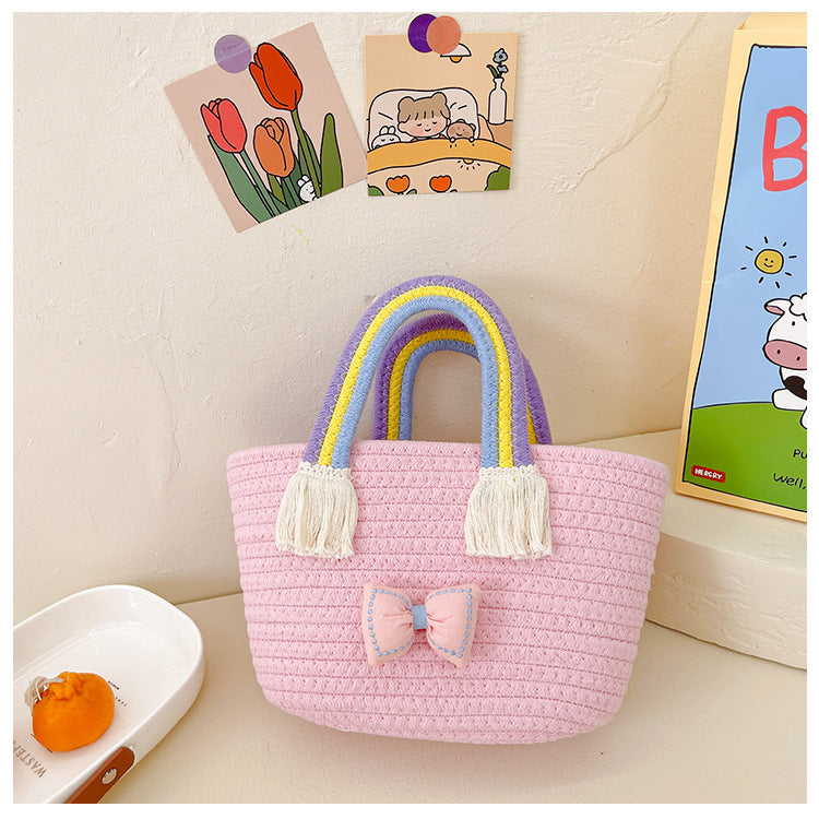 Bolso al por mayor de la playa del arco iris tejido cuerda del algodón del PDA