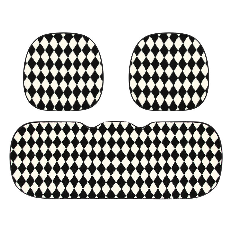 Wholesale Lamb Fleece Car Seat Cushion Warm Diamond Checkered Fleece Three Piece Set