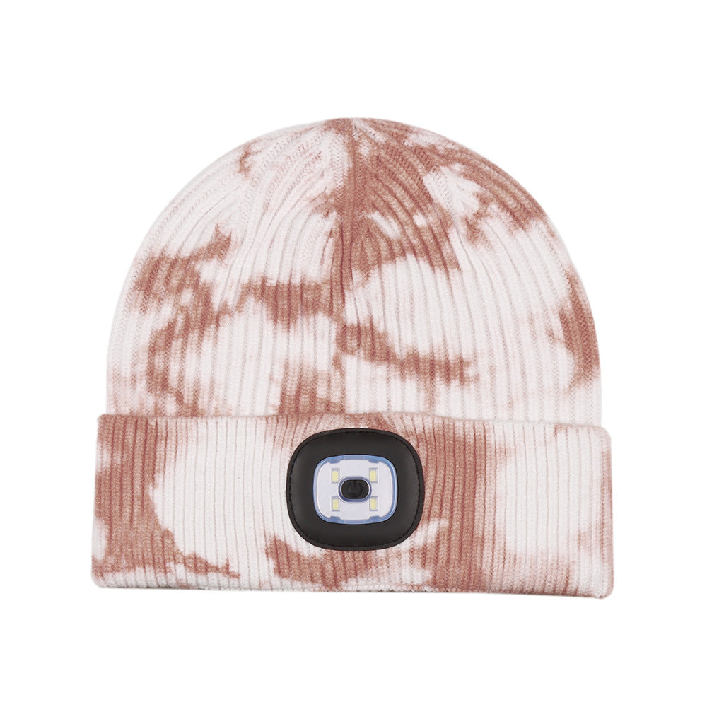 Wholesale Tie Dyed Luminous LED Knitted Hats for Warmth and Night Running Wool Hats