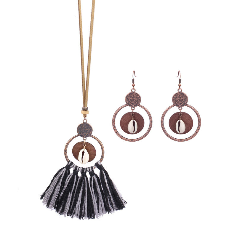 Wholesale Hollow Out Tassel Alloy Earrings Necklaces Set