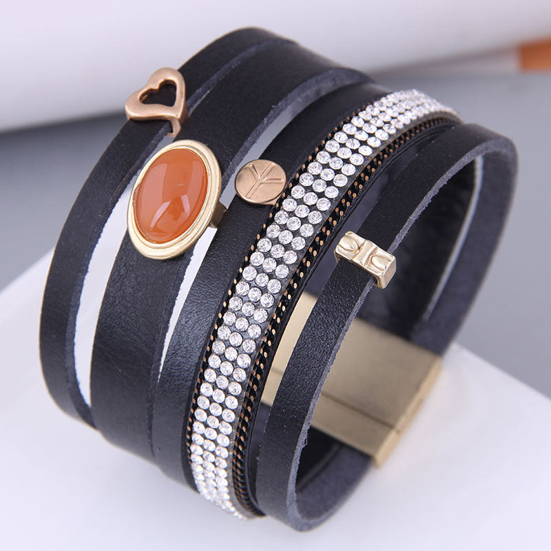 Wholesale Diamond Leather Magnetic Buckle Alloy Bracelet