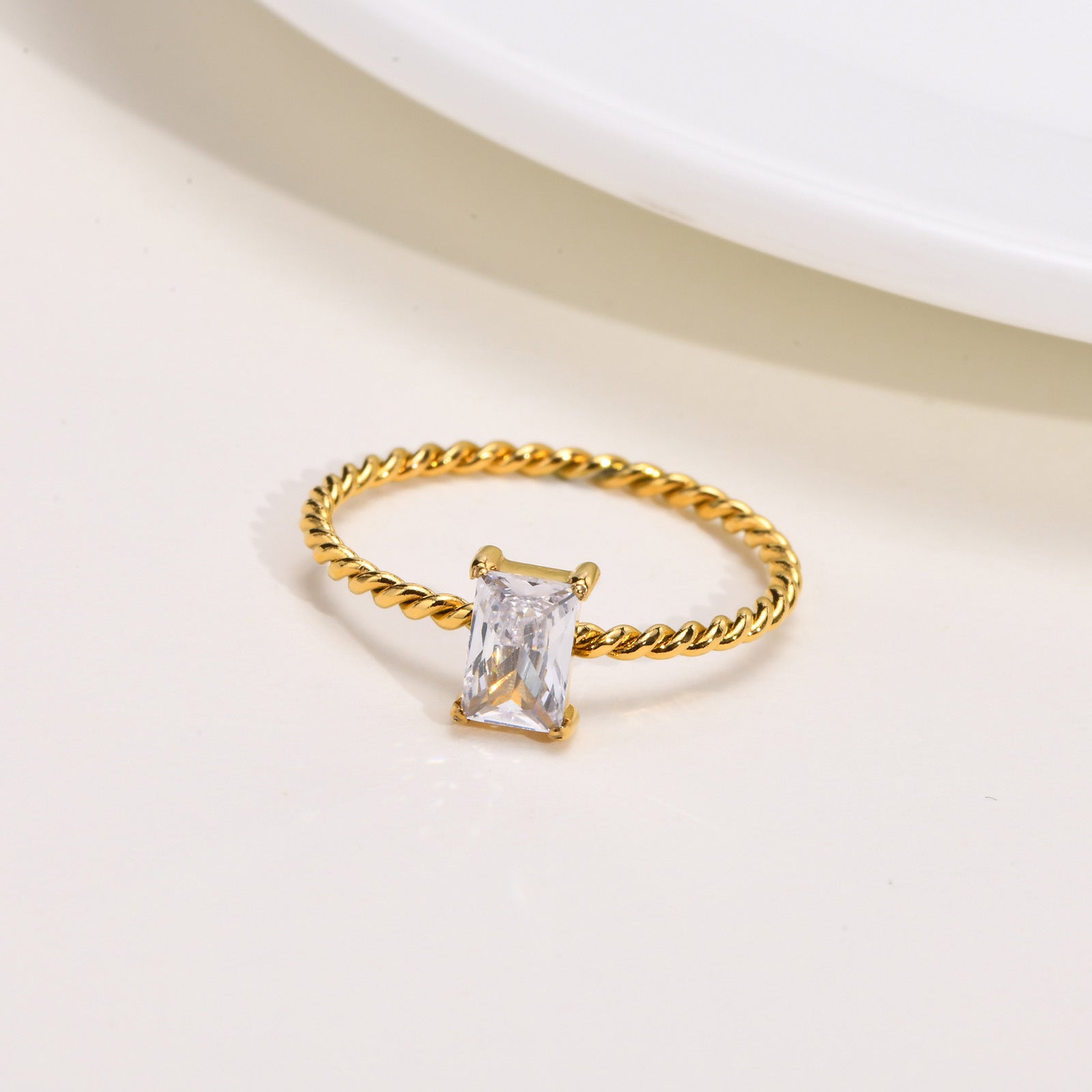 Wholesale Stainless Steel White Zircon Square Ring