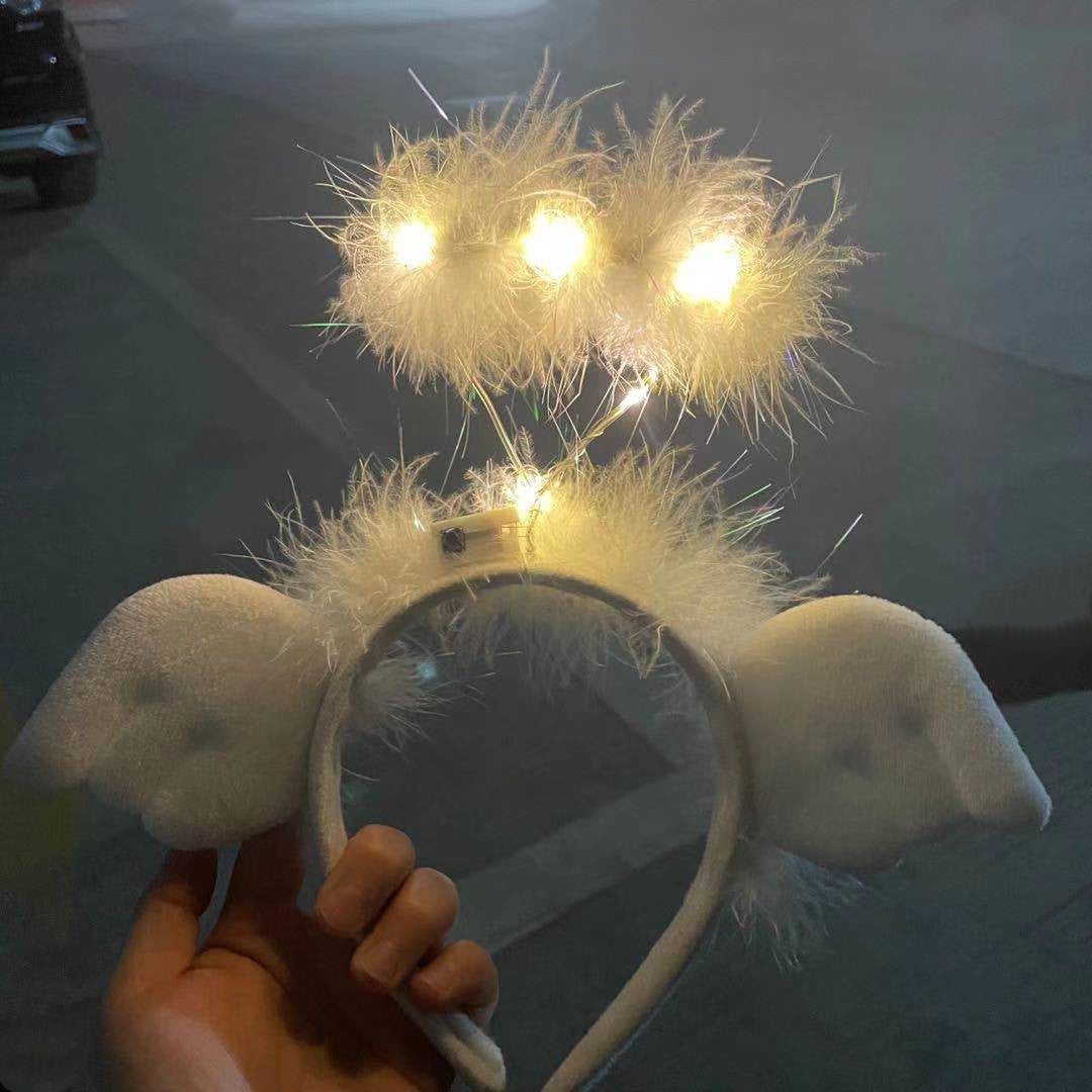 Wholesale Plush Angel Wings Feather Glowing Hair Hoops
