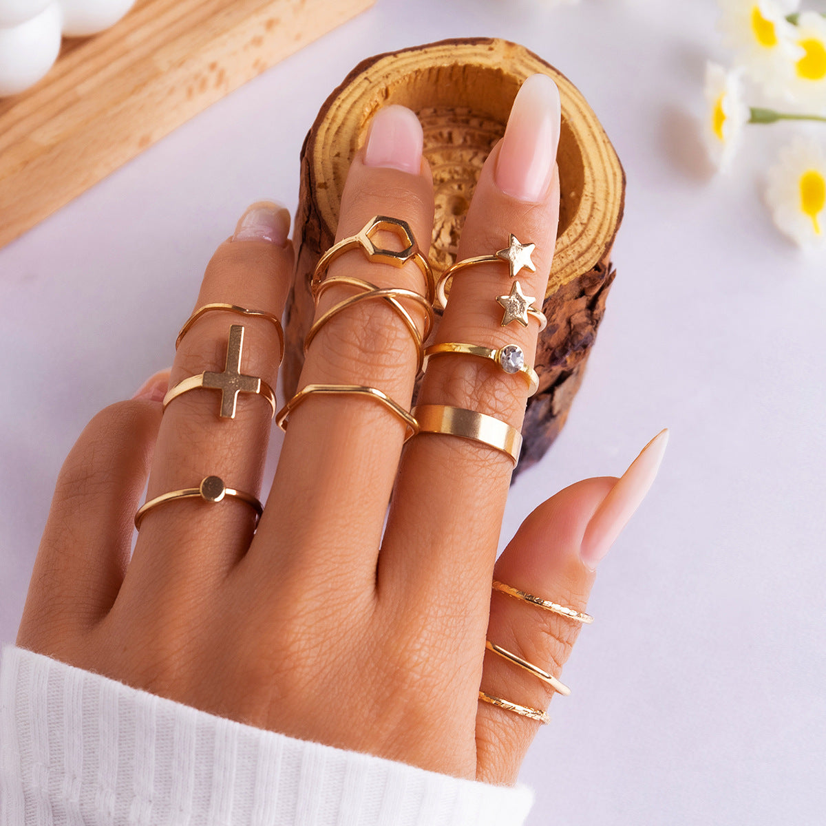 Wholesale Diamond Little Butterfly Star Moon Set Alloy Ring