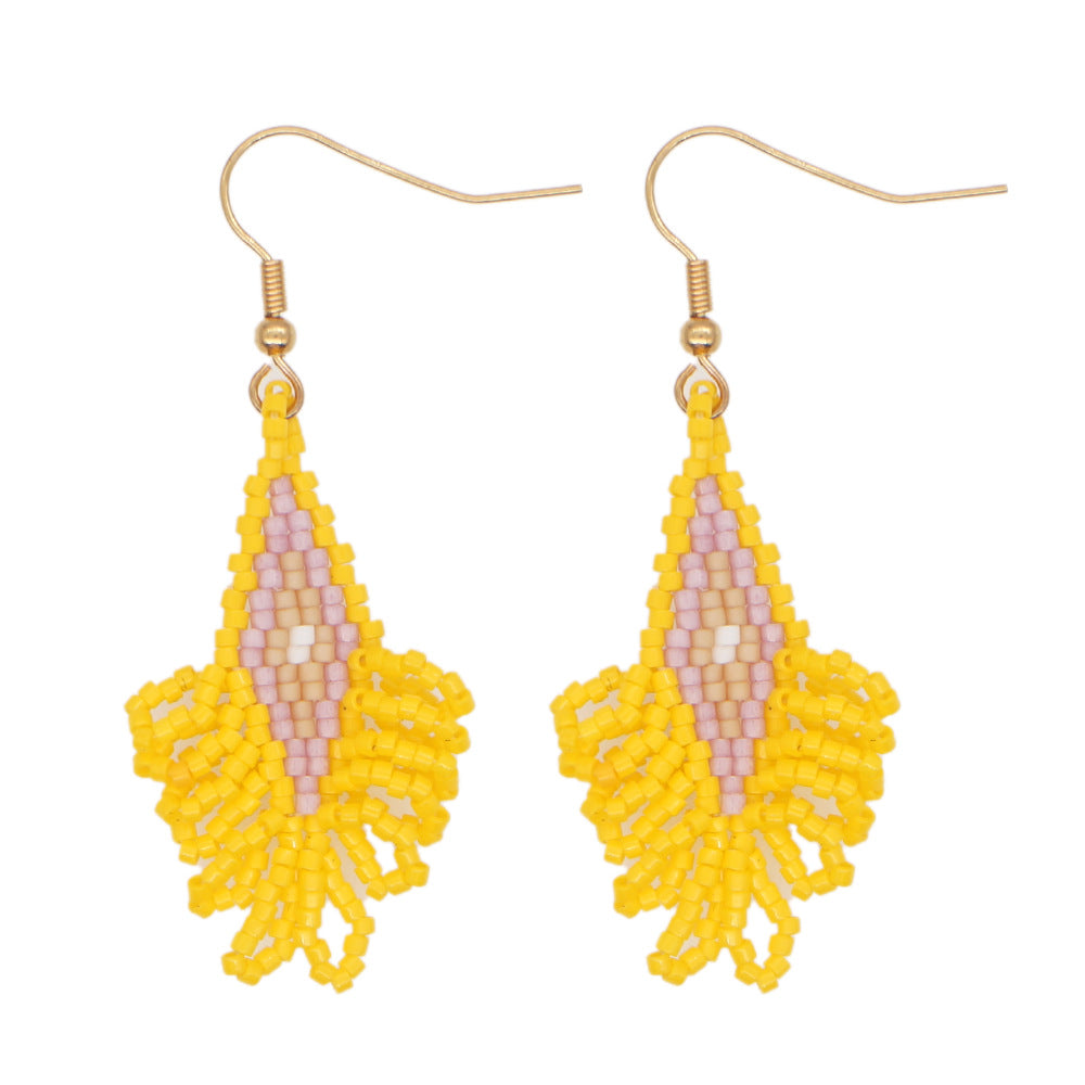 Wholesale Bohemian Geometric Scalloped Tassel Glass Earrings