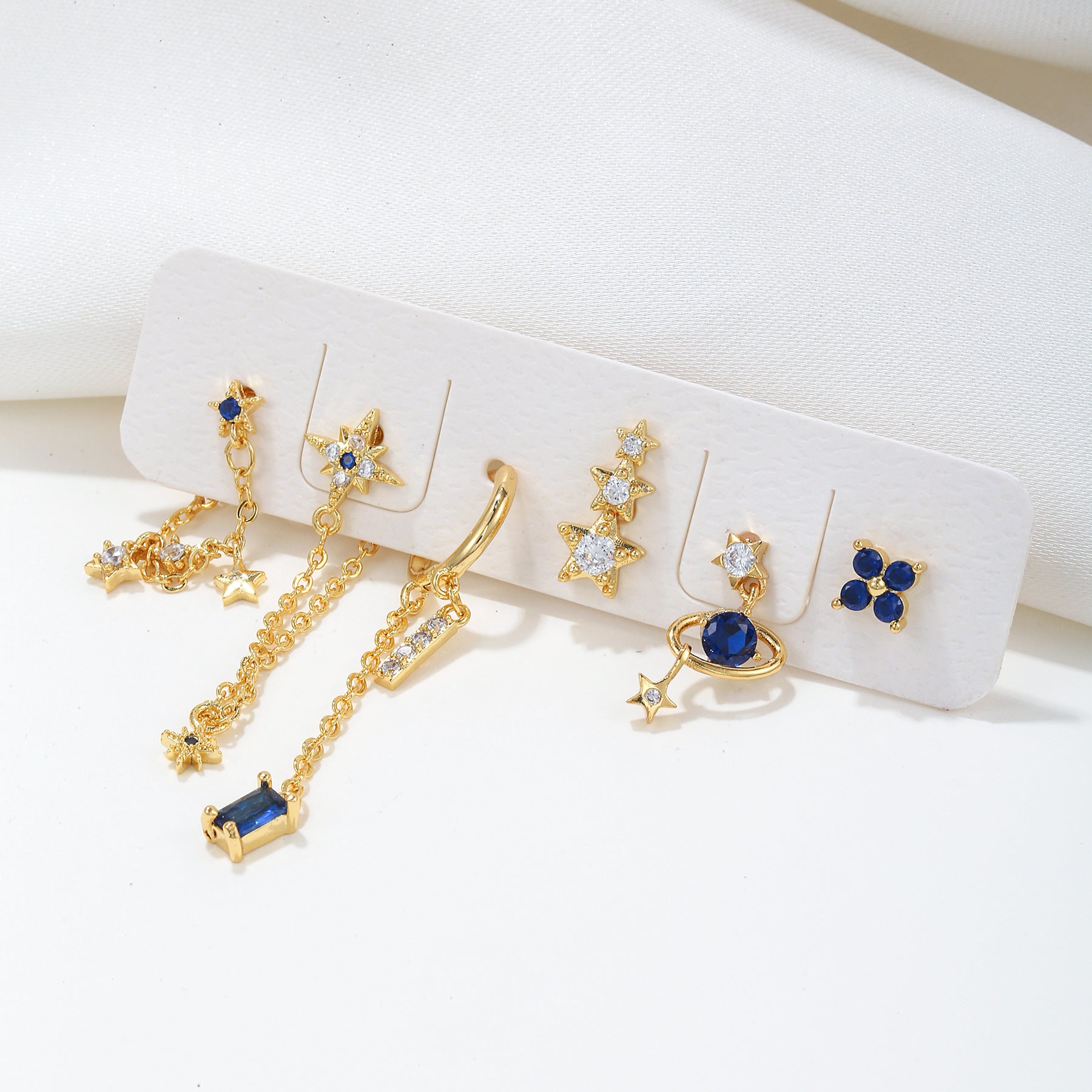 Wholesale Set of Six S925 Silver Needles Micro-inlaid Zircon Earrings Copper