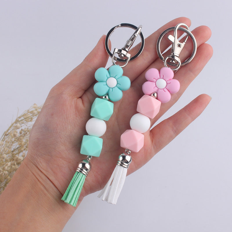 Wholesale Silicone Cartoon Flower Beaded Keychain