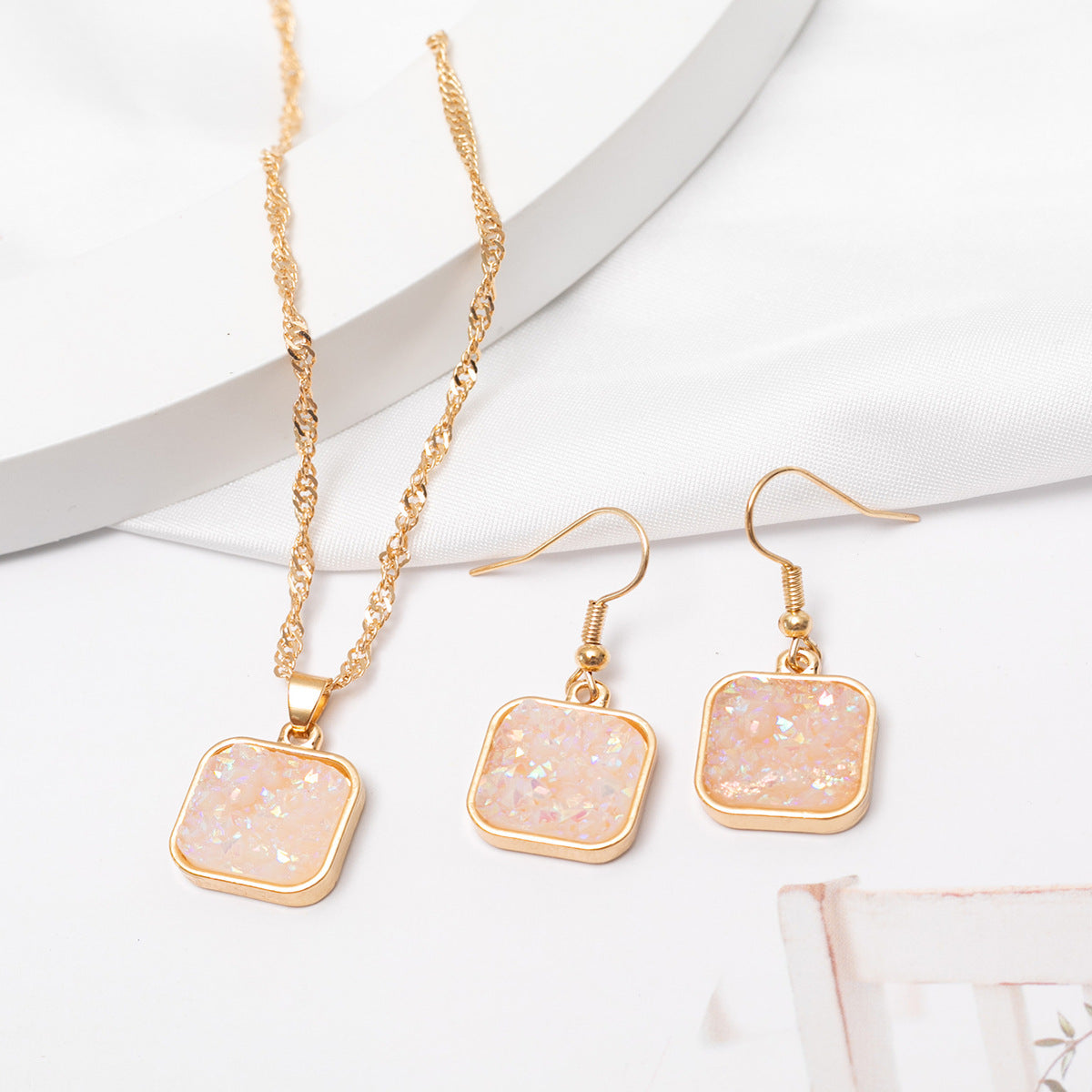 Wholesale Resin Alloy Square Earrings Set